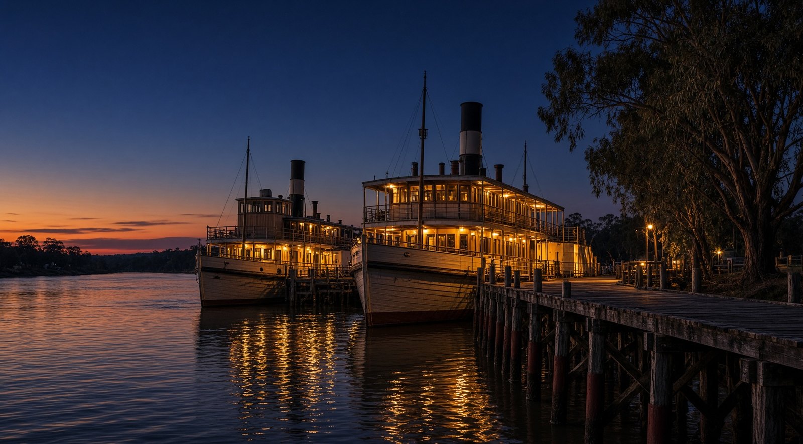 Historic paddle steamers on the Murray River at Echuca