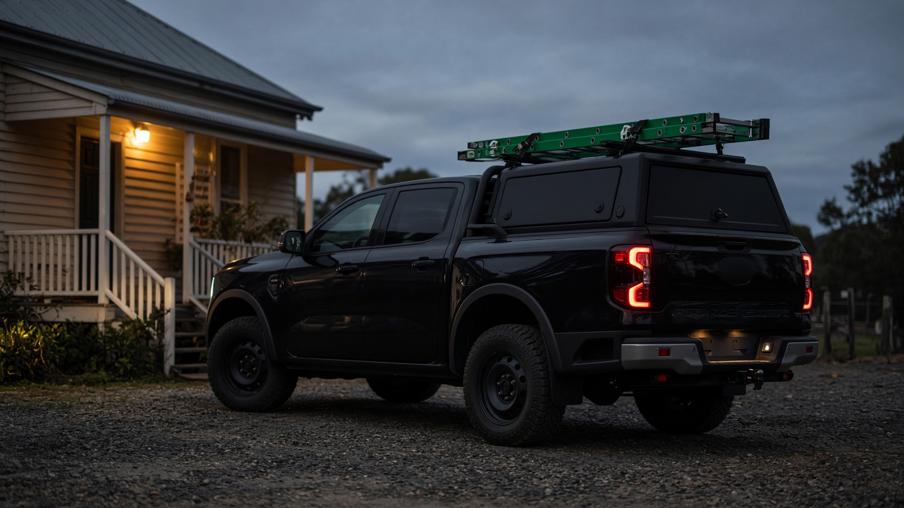 Phillips Electrical service ute at a Northern Victorian homestead at dusk